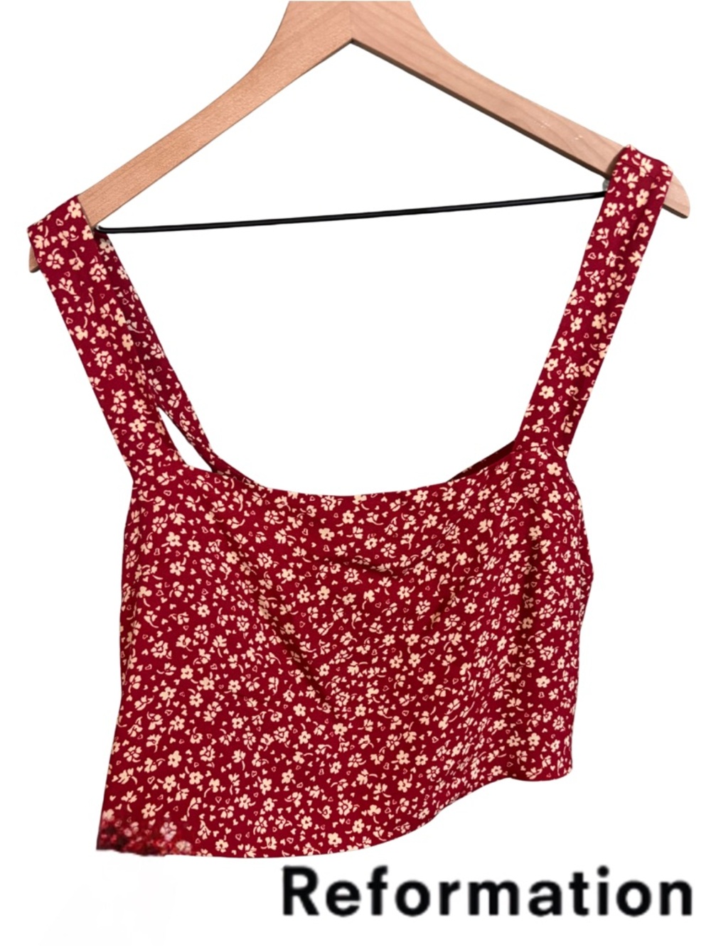 Reformation Lorin Floral Square-Neck Crop Tank in last Tango Red